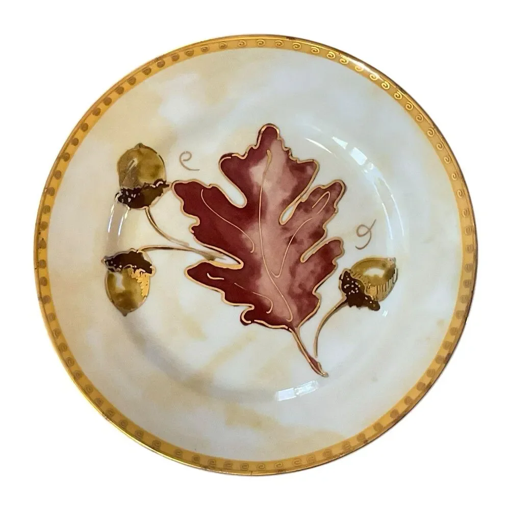 Crate & Barrel Salad Plates Autumn Fall Leaf Set Of 4 Decorative Gold Gilt